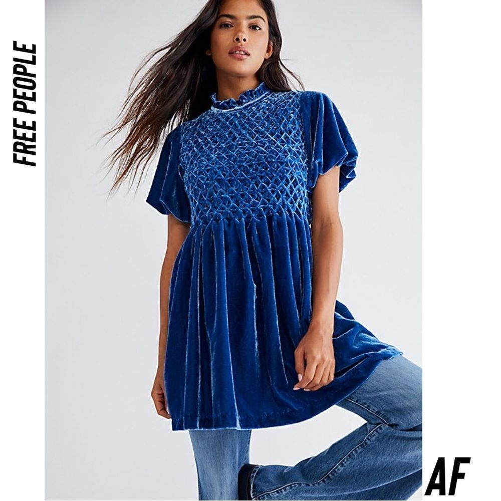 FREE PEOPLE GUM DROP VELVET MINI DRESS IN DEEP RIVER NWT SMALL